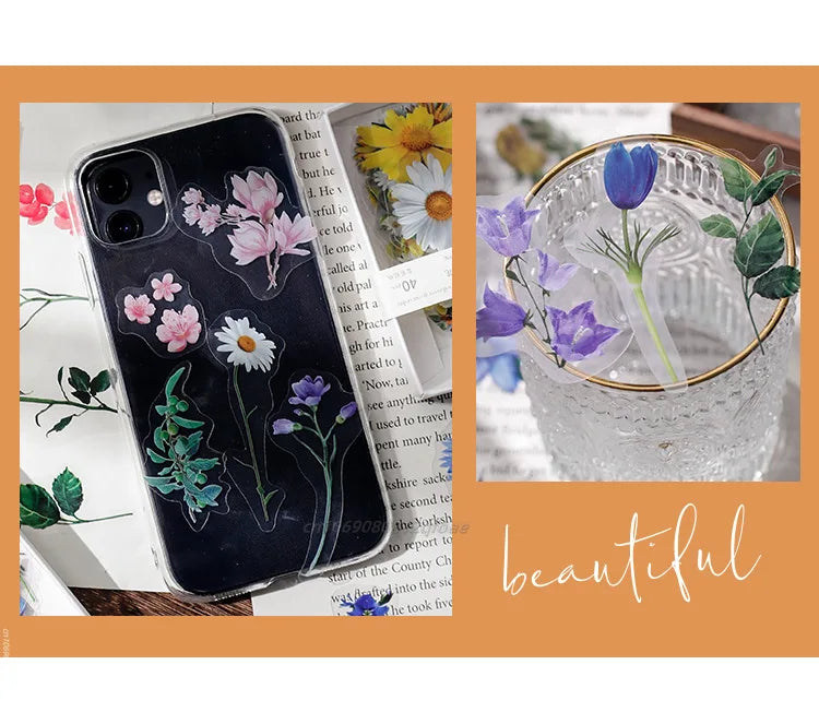 40 unids/bolsa planta naturaleza flor decorativa PVC pegatina de resina epoxi