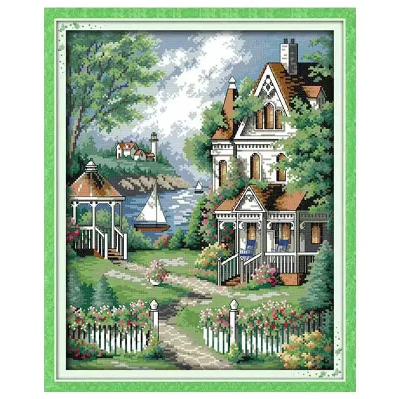 Kit de punto de cruz para manualidades,  con patrones de paisaje con Casa o cabaña,  11CT, 14CT, 16CT, DMC