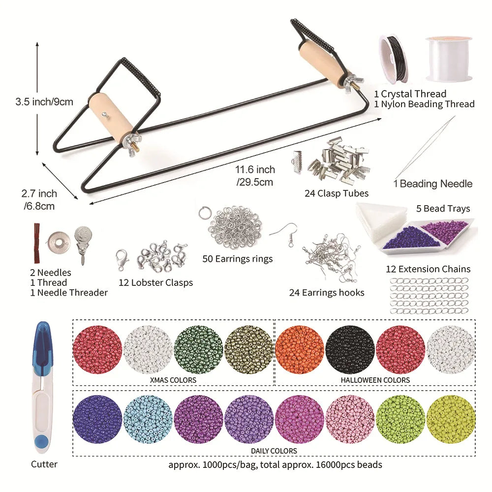 Kit de telar de mostacillas para joyería, pulseras, pendientes, collares