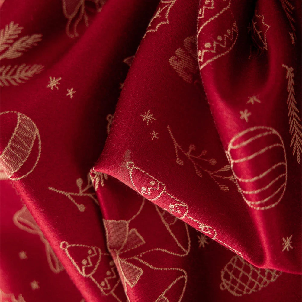 Mantel redondo navideño de Jacquard rojo, mantel impermeable con borde dorado de ciervo, con decoraciones de Navidad y forro de cojines