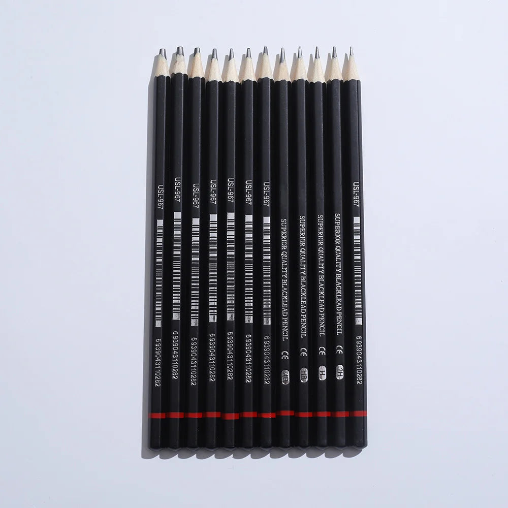 12 unids/set lápiz grafito de dibujo desde 2H a 8B, caja de Metal