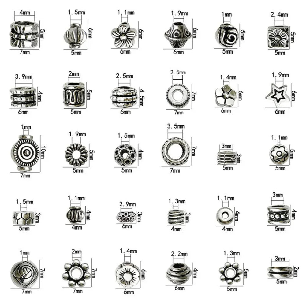 Mostacillas Retro de pentagrama de flor elíptica, joyería de aleación de plata tibetana, 50 piezas
