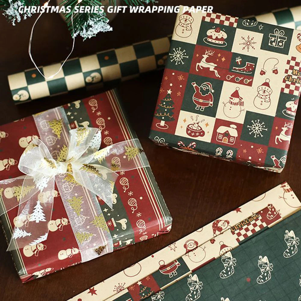 6 hojas de papel para envolver regalos de Navidad, muñeco de nieve, alce, Navidad, etc.
