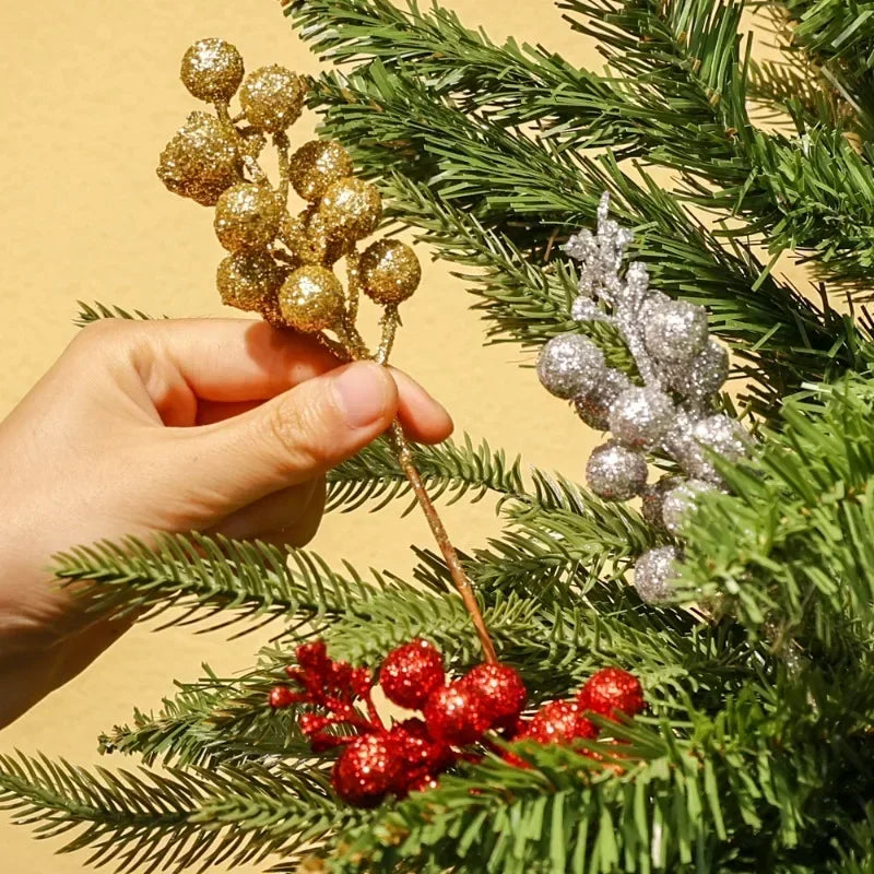 1 a 20 piezas de bayas rojas artificiales de 14 cabezas, brillantes, rama de baya de acebo falsa, para decoración de Navidad o adorno de corona artesanal.