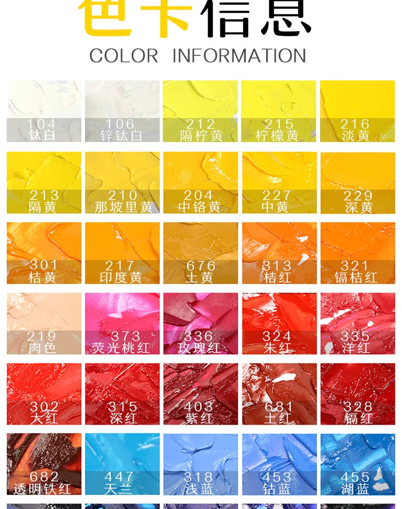 Pintura al óleo de un solo tubo de 170ML, pintura opaca multicolor de alta cobertura, pintura profesional, boceto, pigmento de secado rápido