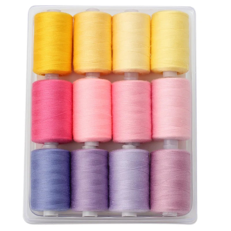 Rollo pequeño de hilo de poliéster para costura, conjunto de hilos de Color de 1000 yardas, 12 colores.