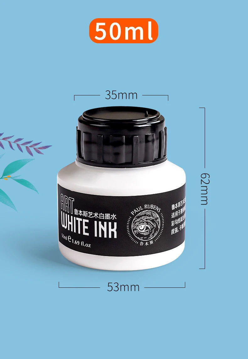 Tinta Blanca para Dibujo Paul Rubens Cartoonist de 50 ml para Pintura Artística con Pincel o Plumilla, Tinta Blanca Altamente Opaca para Resaltos y Correcciones