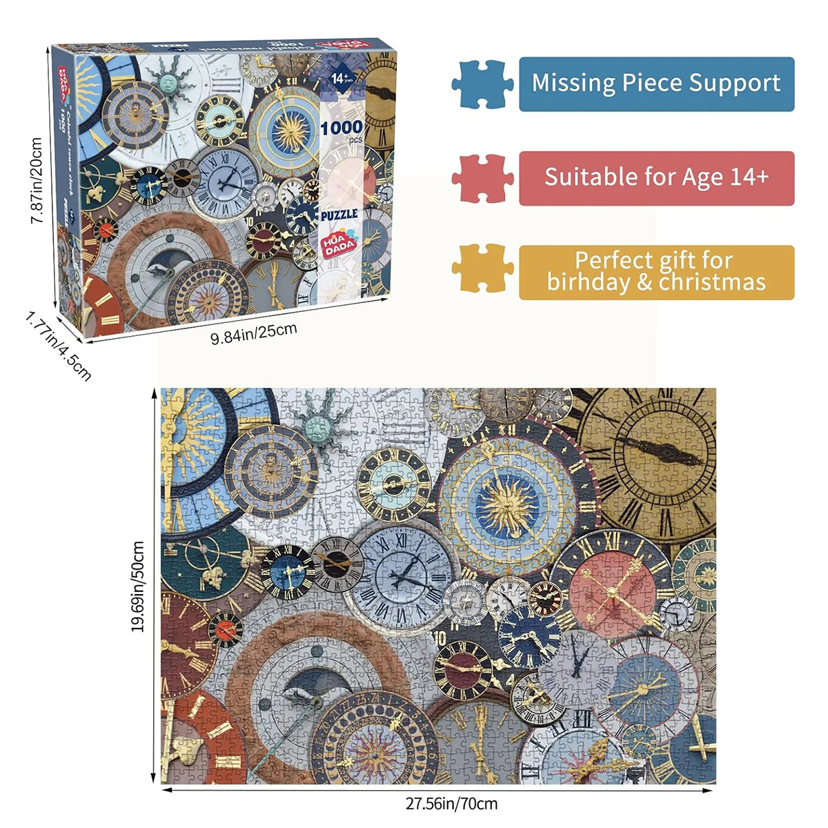 Rompecabezas para adultos, 1000 piezas, relojes entrelazados, letras perfectas en la espalda