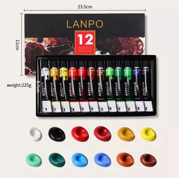 Juego de pintura acrílica metálica profesional, tubos de 12/24 colores y 12 ml.