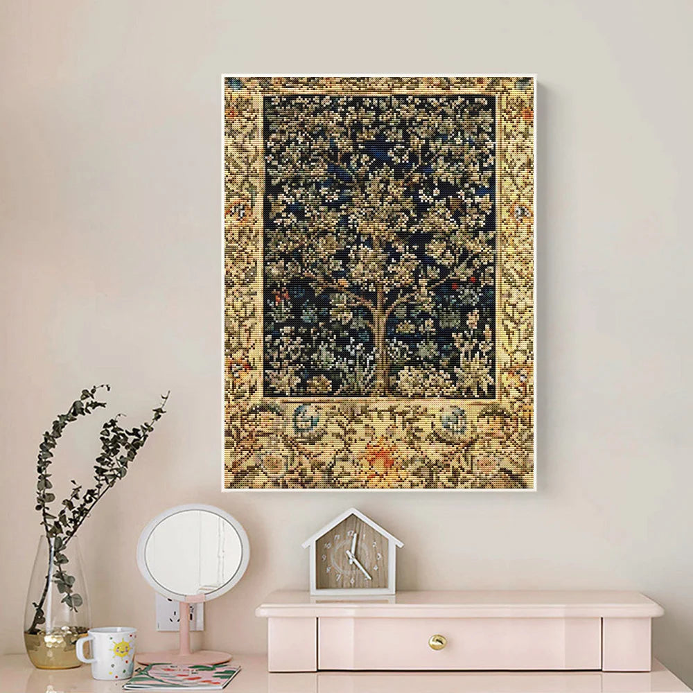 Kits de punto de cruz, paisaje de árbol, 11CT, hilo de algodón, lienzo impreso