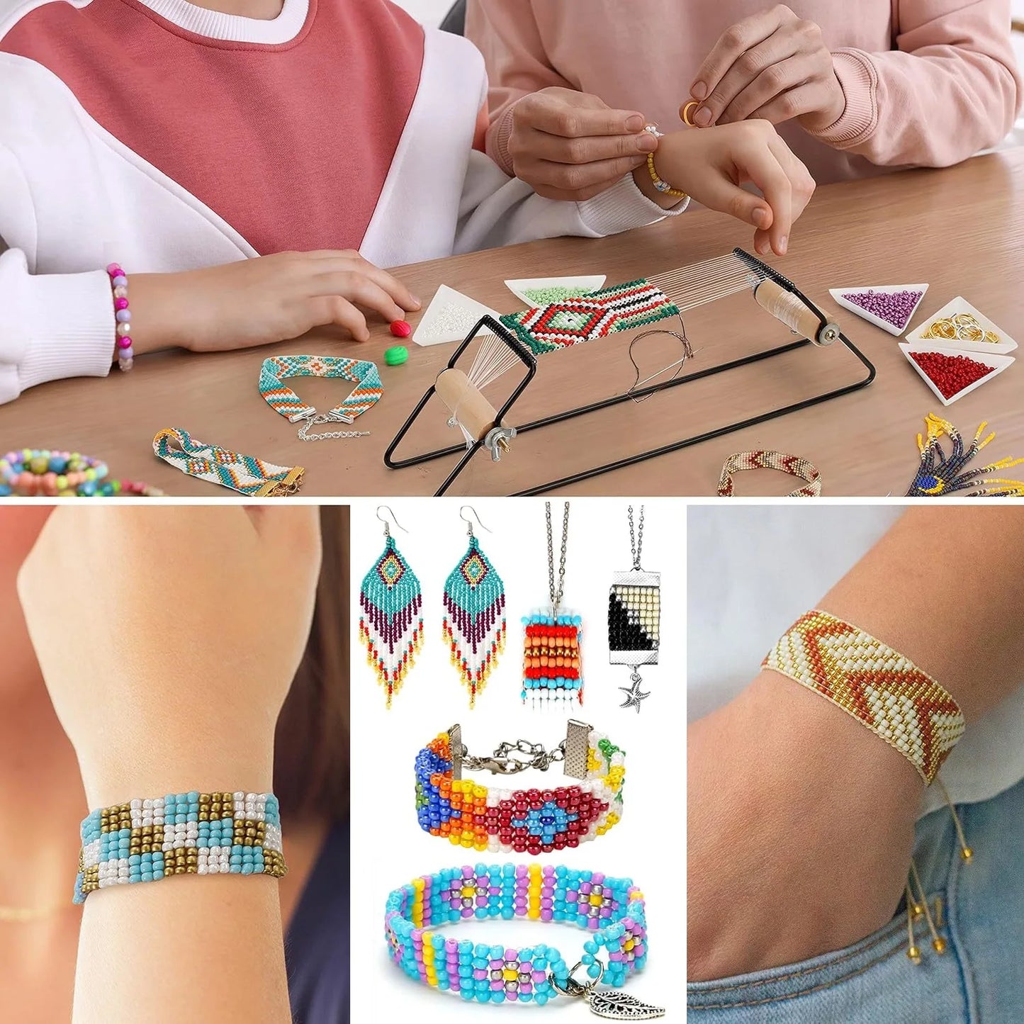 Kit de telar de mostacillas para joyería, pulseras, pendientes, collares