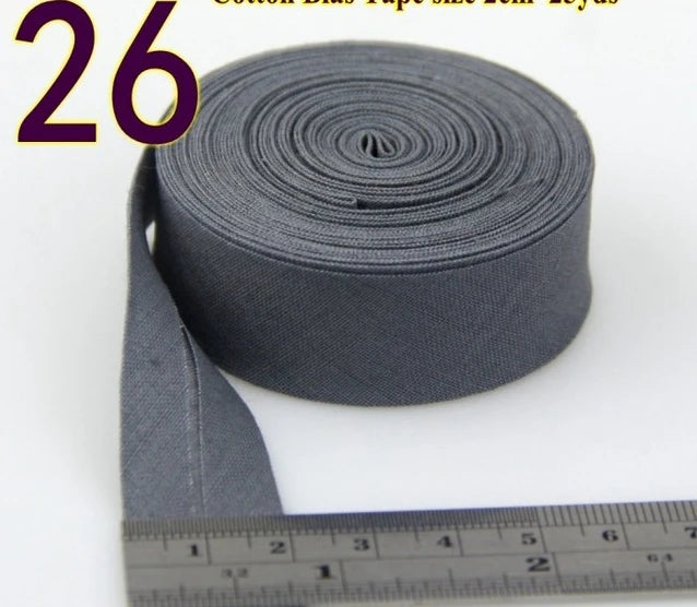Sesgo, cinta al bies 100% de algodón, 20mm de ancho, 3/4 ",  con pliegue planchado, 5 mts