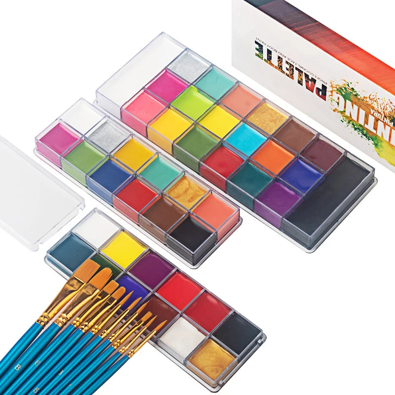 Kit de pintura con pinceles para niños y adultos, maquillaje corporal, arte corporal, ingrediente seguro, 12/20 colores