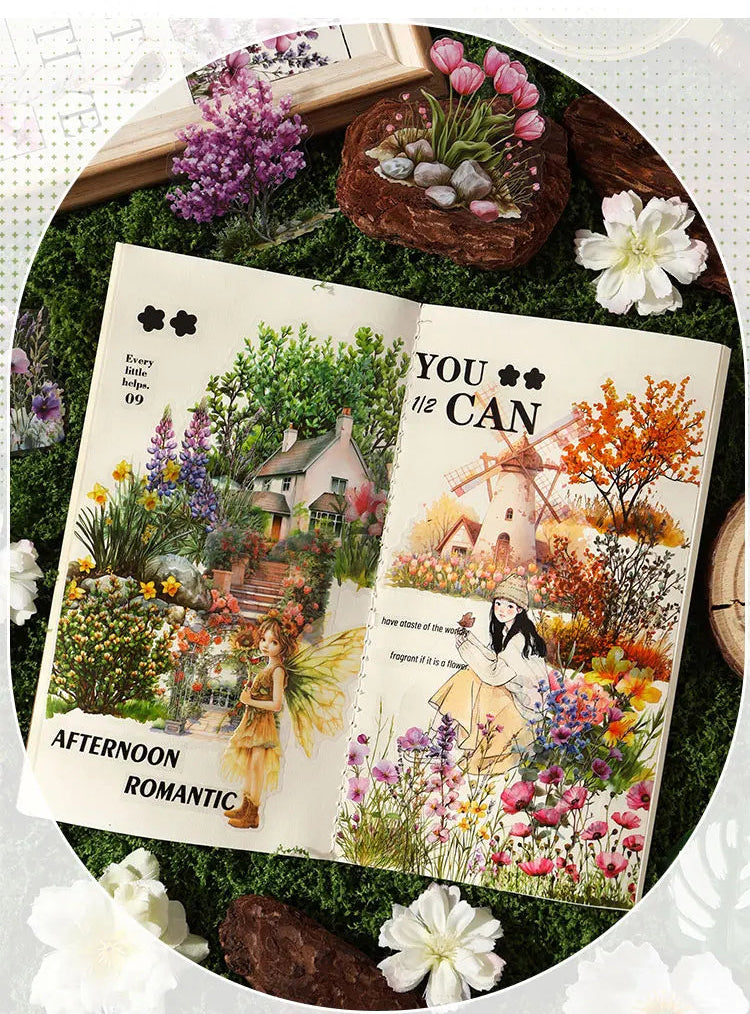 40/240 Uds. Stickers creativos vibrantes de plantas y flores