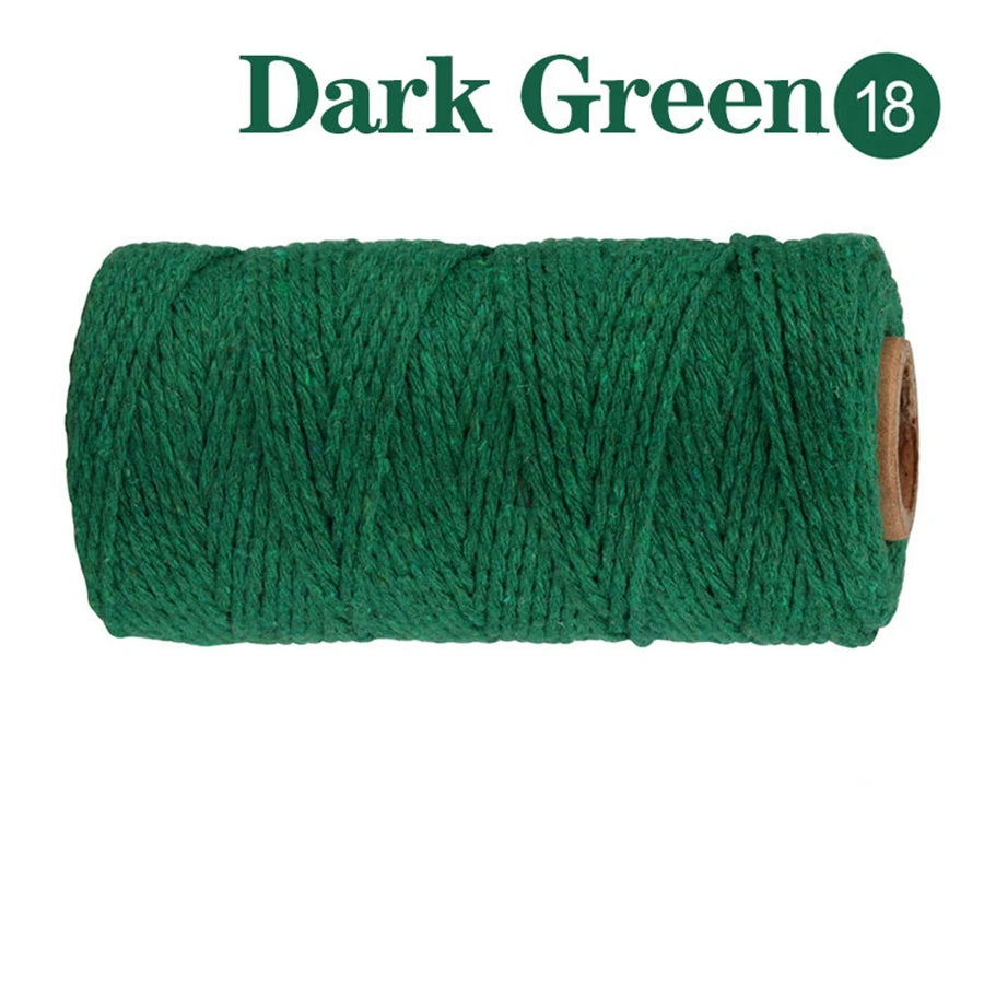 Cuerda de Algodón Puro para Macramé, de 2mm y 100M, 20 Colores