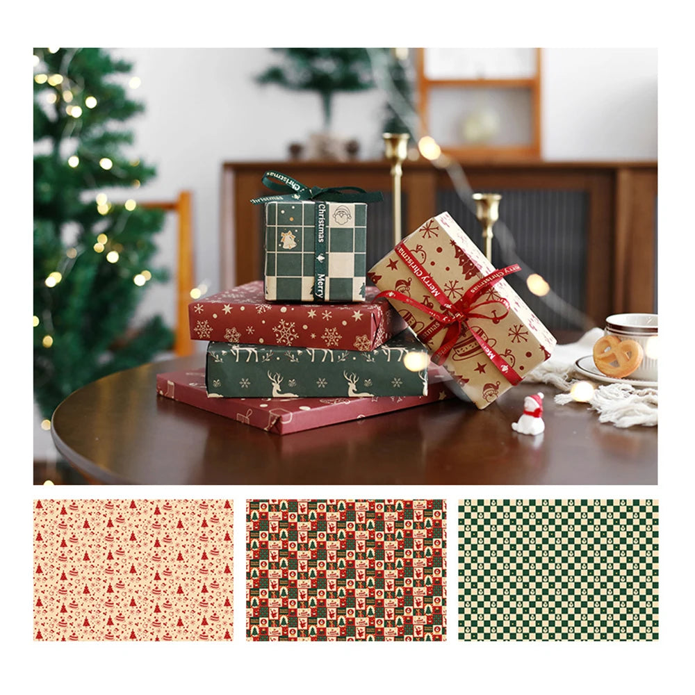 6 hojas de papel para envolver regalos de Navidad, muñeco de nieve, alce, Navidad, etc.