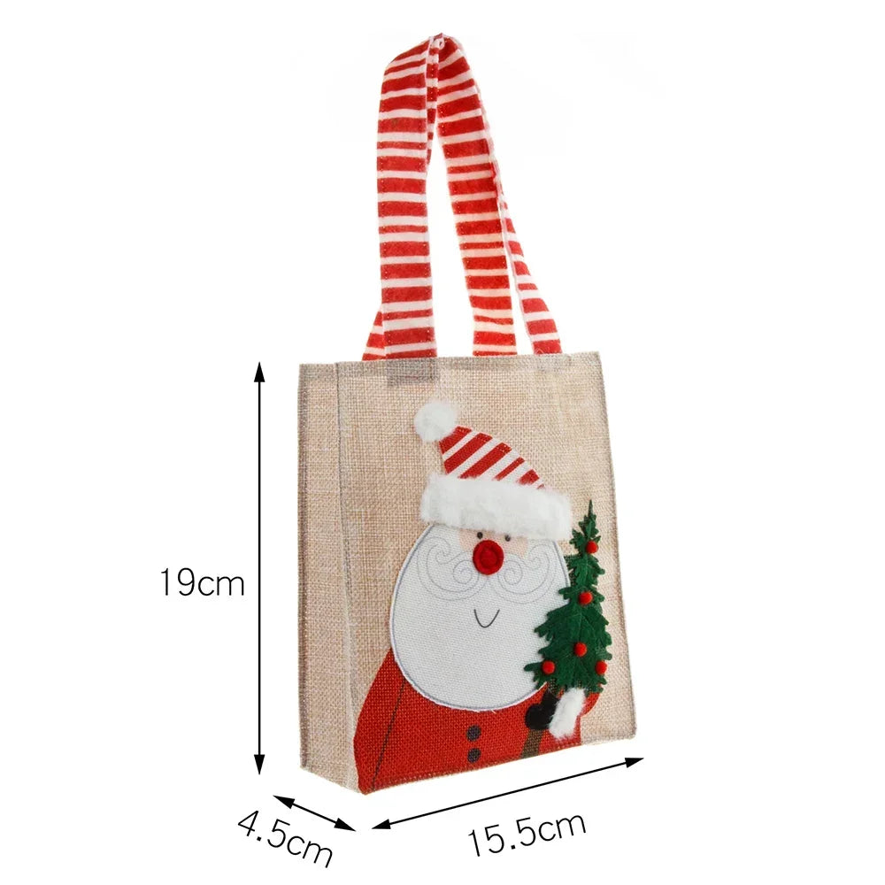 Bolsas de arpillera de Navidad con diseño de Papá Noel y muñeco de nieve, 1-10 Uds.