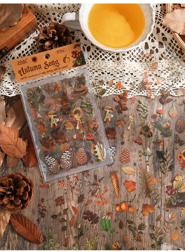 8 páginas, Vintage de otoño, impermeables, pegatinas en bolsa