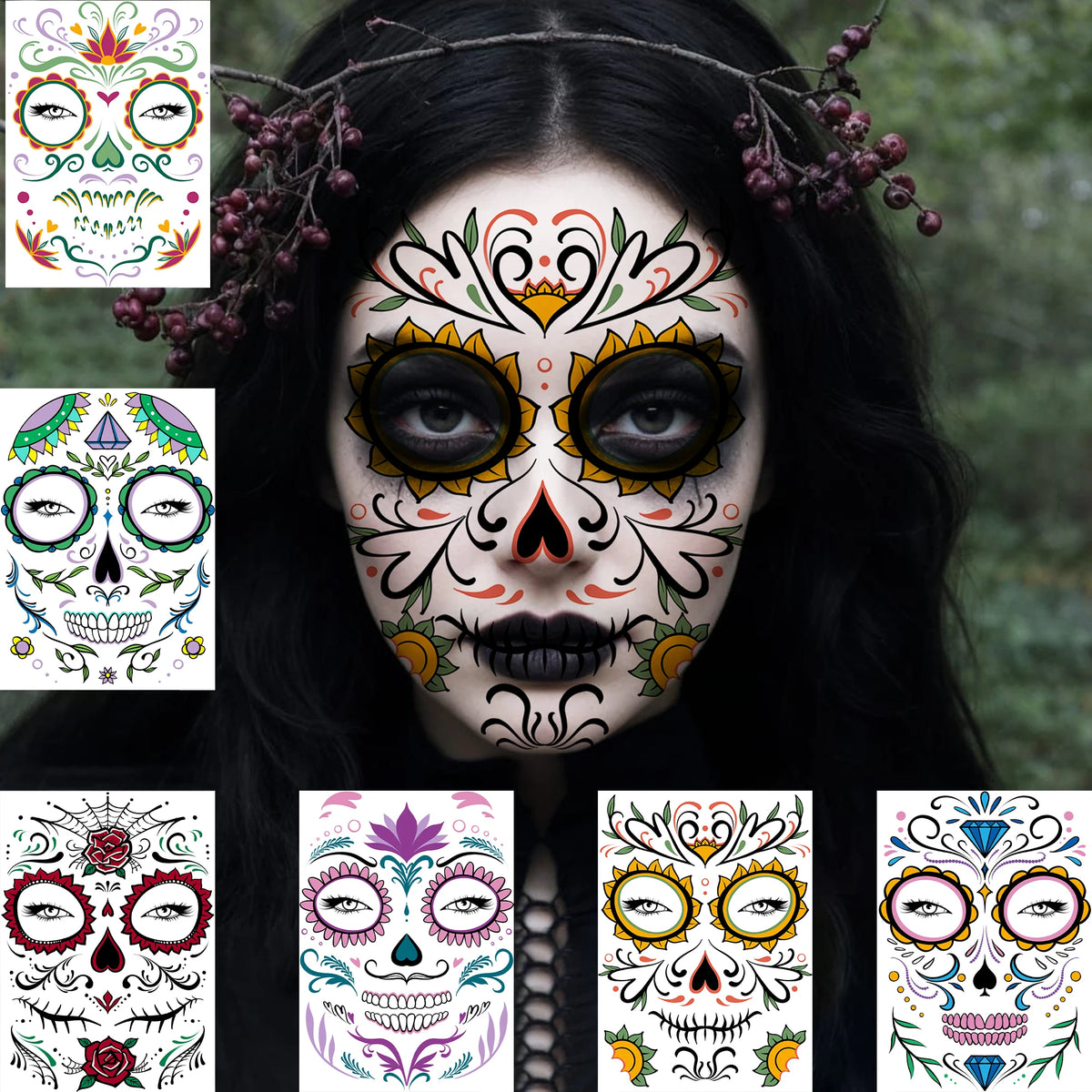 6 Hojas de Tatuajes Temporales para Halloween, Duraderos e Impermeables para Hombres y Mujeres