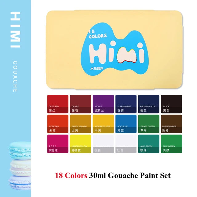 HIMI-Juego de pintura Gouache, 30ml, 18/24 colores, taza de gelatina, no tóxico