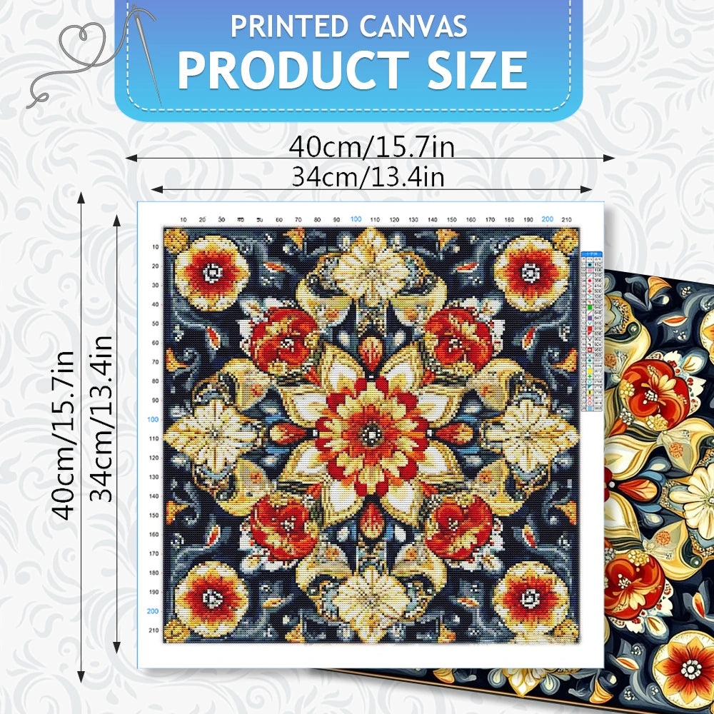 Kits de Punto de Cruz,  Mandala, Flores Abstractas, 11Ct, Imagen Impresa