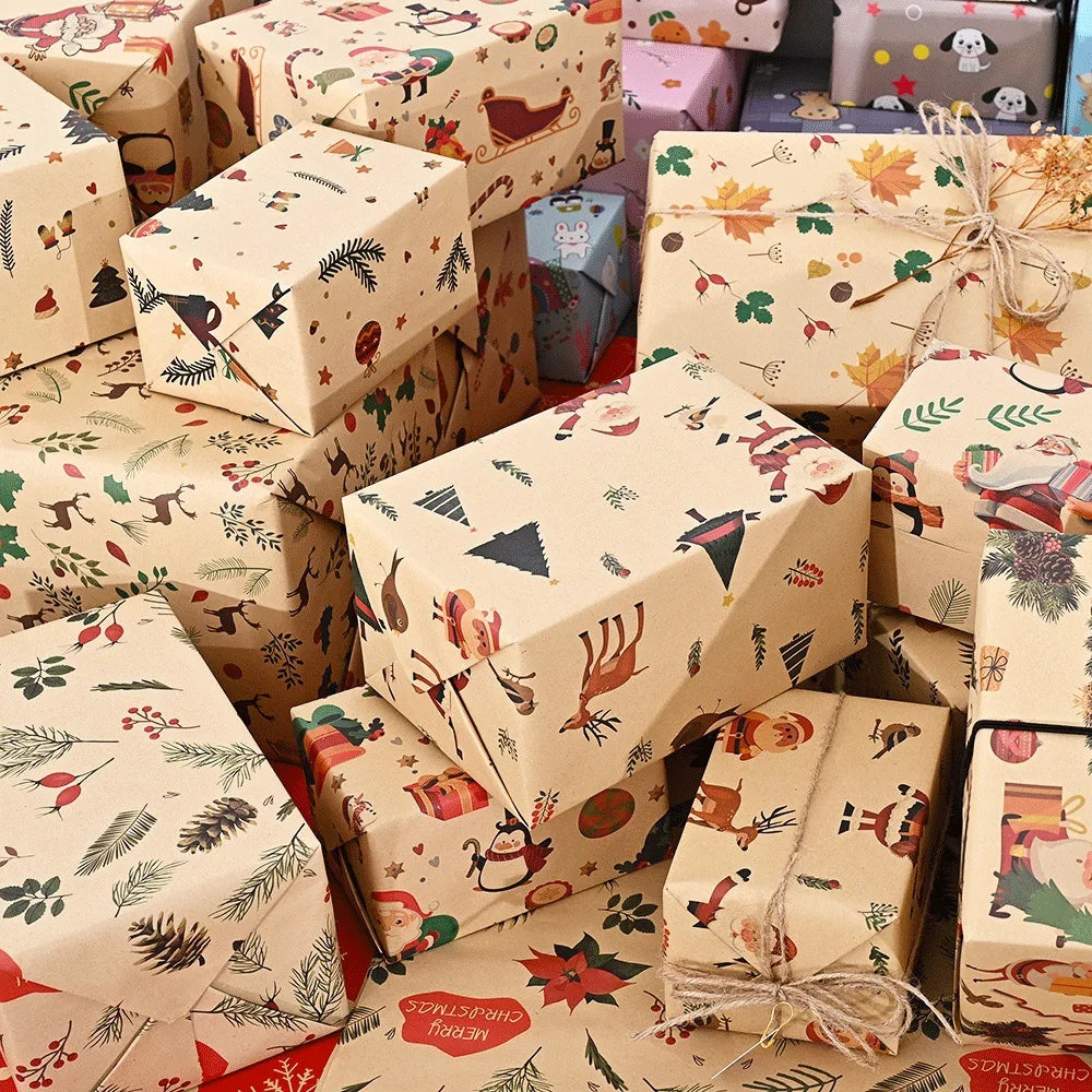 10 Uds., de papel de regalo navideño-74*50cm