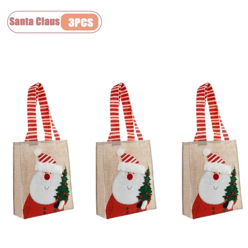 Bolsas de arpillera de Navidad con diseño de Papá Noel y muñeco de nieve, 1-10 Uds.