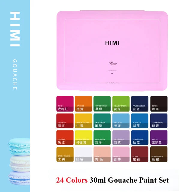 HIMI-Juego de pintura Gouache, 30ml, 18/24 colores, taza de gelatina, no tóxico