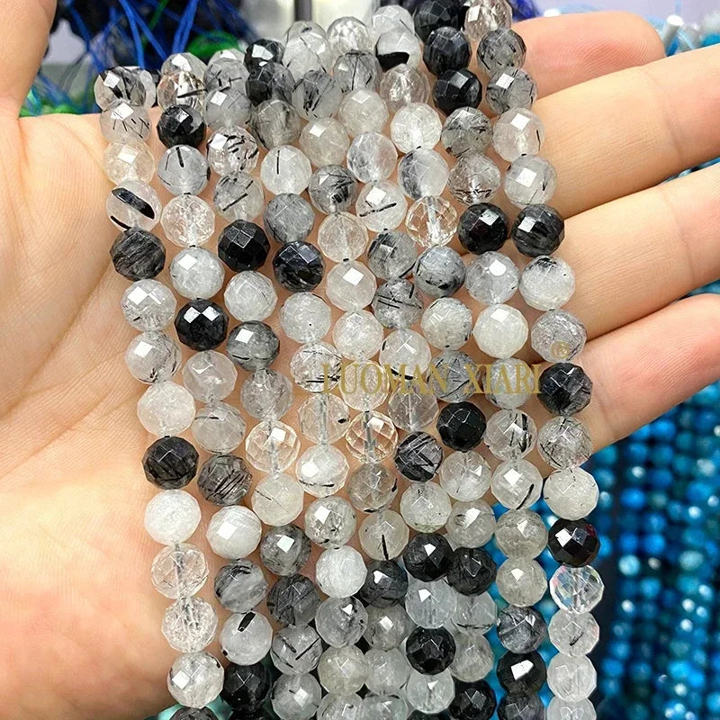 Piedra Natural redonda facetada AAA, mostacillas espaciadoras sueltas para fabricación de joyería