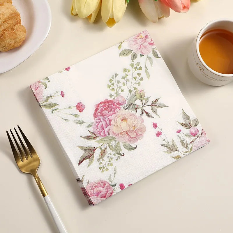 Paquete de 20 Servilletas de Papel Desechables con Diseño de Plantas y Flores, 33x33cm, Decoupage