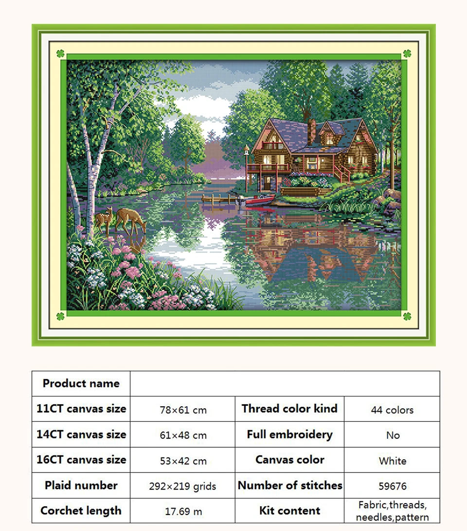 Kit de punto de cruz para manualidades,  con patrones de paisaje con Casa o cabaña,  11CT, 14CT, 16CT, DMC