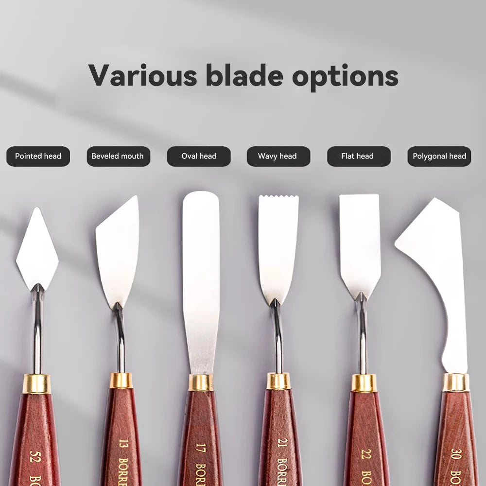 3/5/7 unids/set paleta cuchillo y espátula de acero inoxidable para pintura al óleo, mango de madera