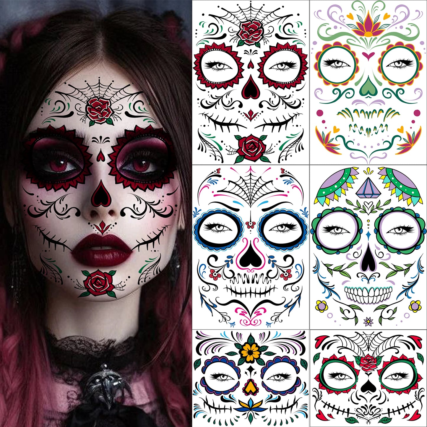 6 Hojas de Tatuajes Temporales para Halloween, Duraderos e Impermeables para Hombres y Mujeres