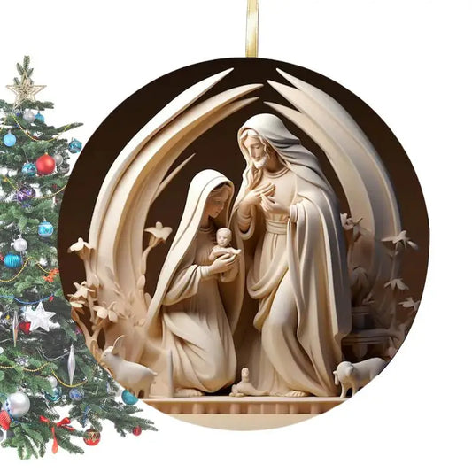 Adornos de Natividad acrílicos planos, con efecto 3D, colgante de árbol colgante de Navidad, el nacimiento de Jesús