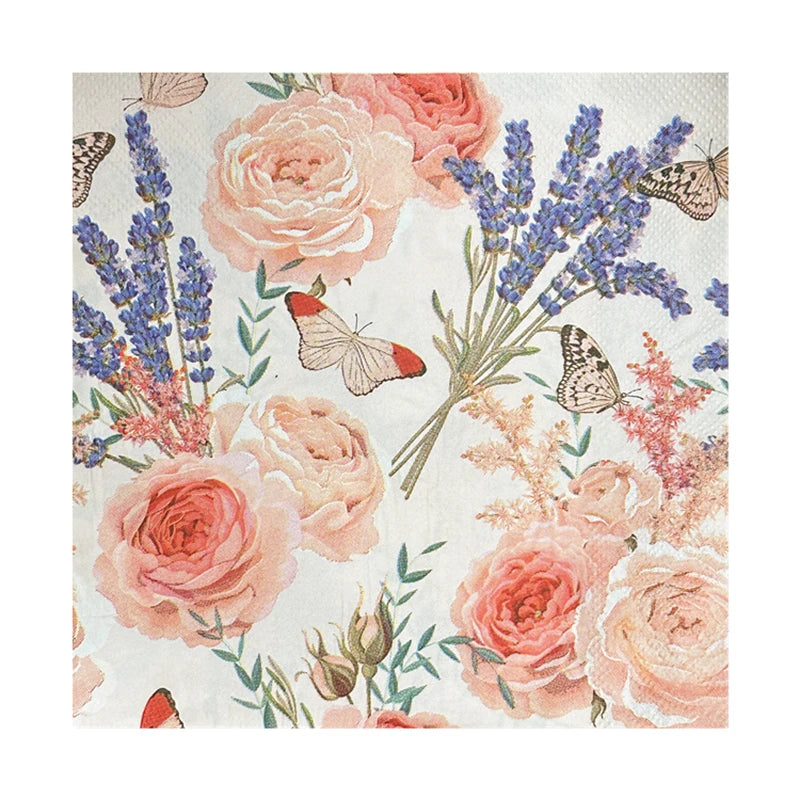 20/50 piezas de servilletas de 2 capas con diseño de rosas y lavanda de 33*33 cm