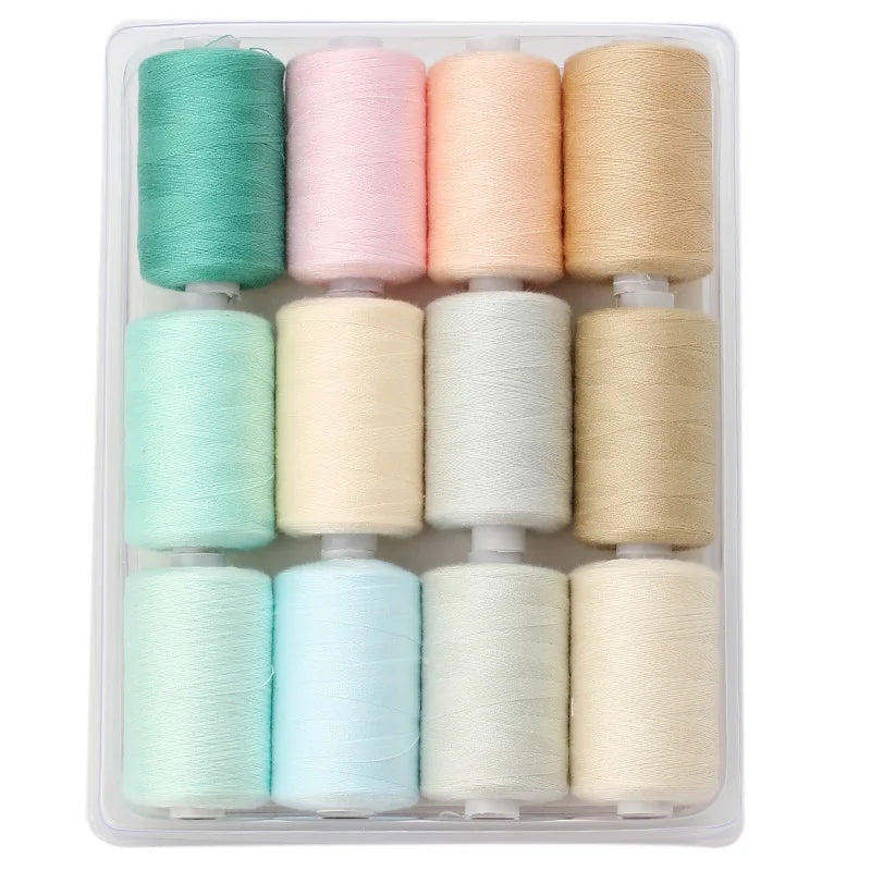 Rollo pequeño de hilo de poliéster para costura, conjunto de hilos de Color de 1000 yardas, 12 colores.