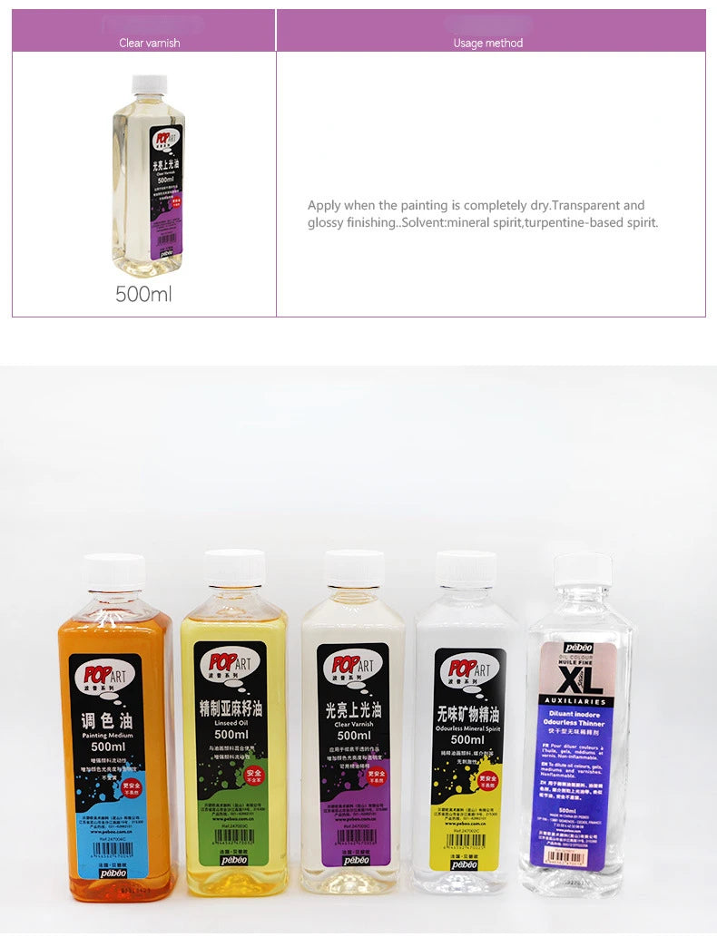 Pebeo para óleo de 500ml, aceite de linaza tonificante, secado rápido, pigmento sin olor.