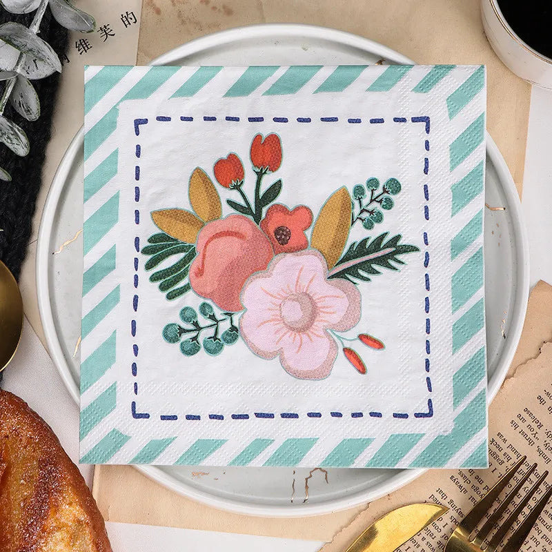 Paquete de 20 Servilletas de Papel Desechables con Diseño de Plantas y Flores, 33x33cm, Decoupage