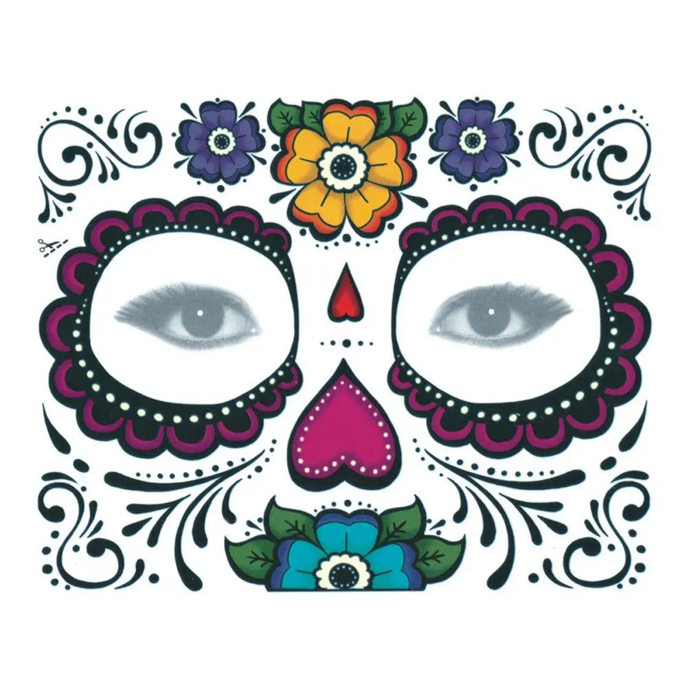 Tatuaje temporal de Día de los muertos, maquillaje Facial de Halloween impermeable, 1 unidad