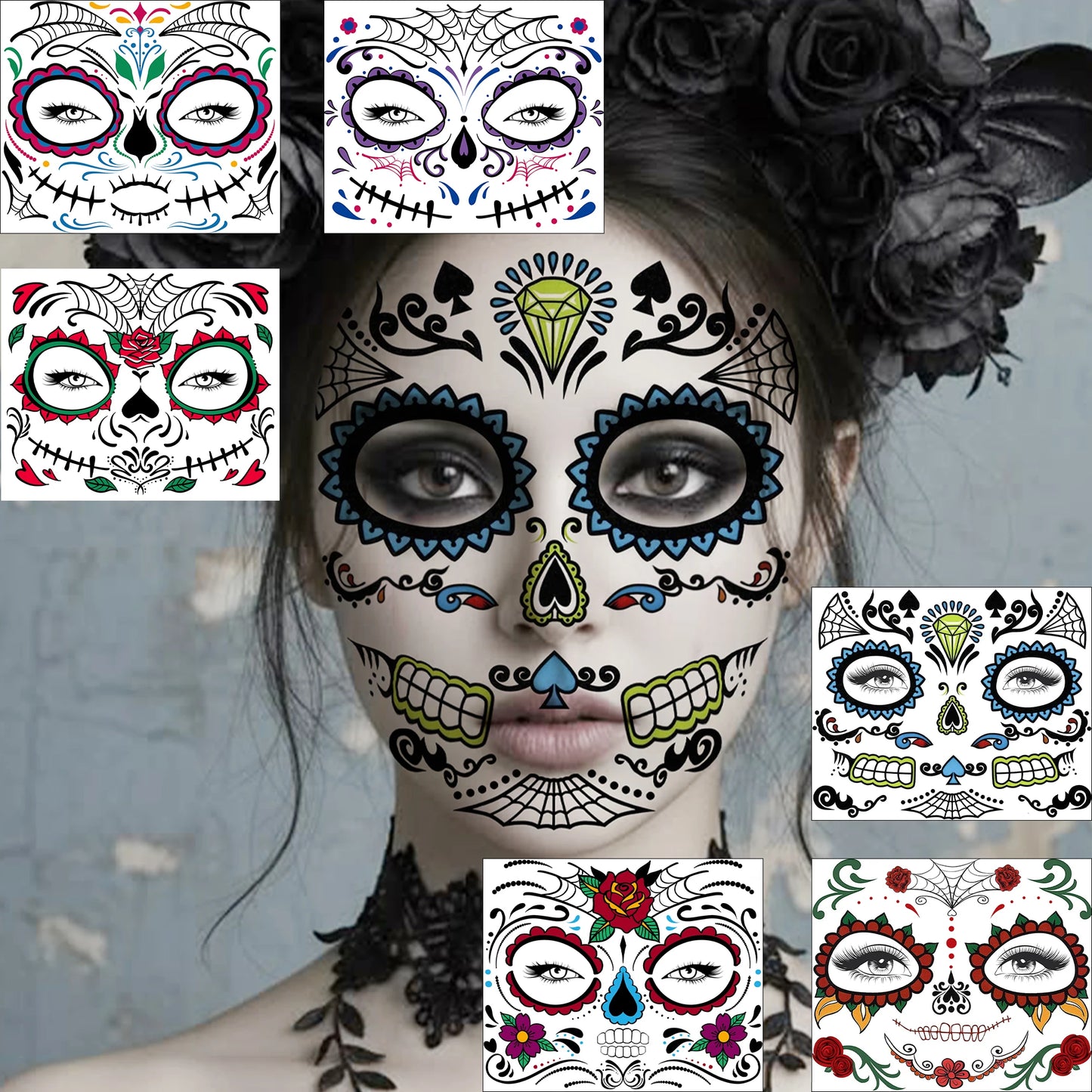 6 Hojas de Tatuajes Temporales para Halloween, Duraderos e Impermeables para Hombres y Mujeres