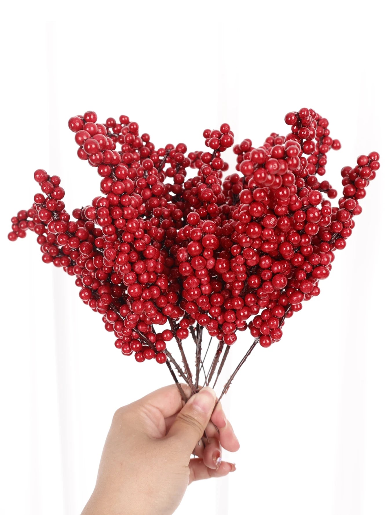 Simulación de bayas rojas artificiales, ramas de frutas navideñas para árbol de Navidad, adornos de mesa, decoración de corona