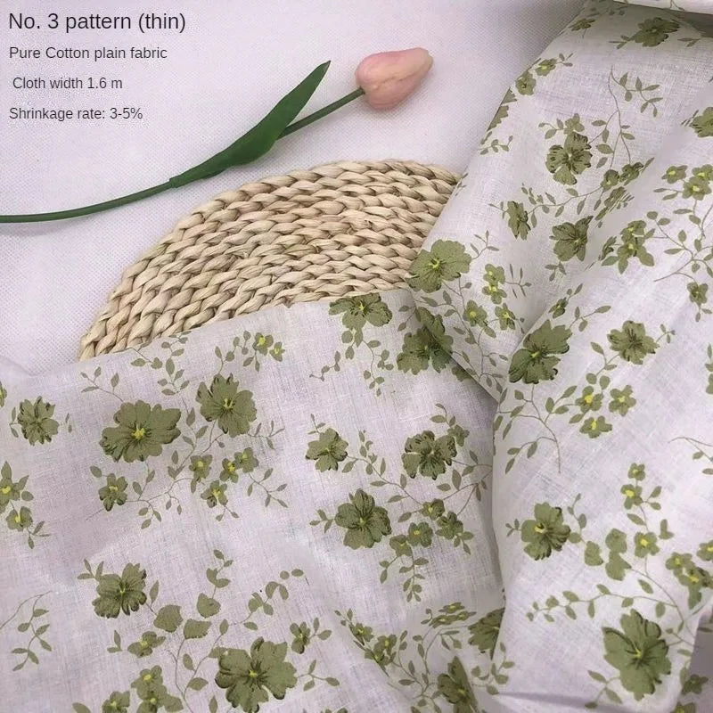 Tela estampada de algodón puro por metros, textil fino, transpirable, Verde