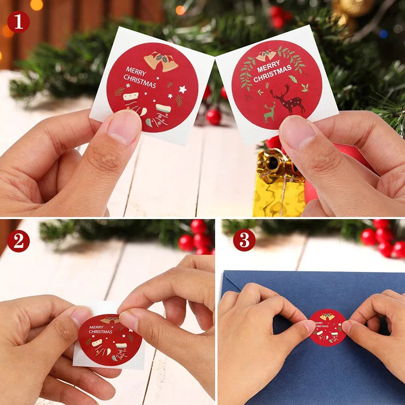 Etiquetas stickers adhesivas con sello de tema navideño, 100-500 Uds.