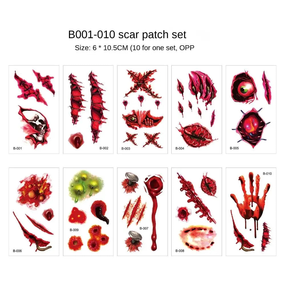 Stickers de tatuajes de terror impermeables para Halloween