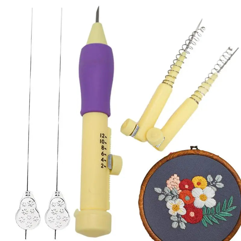 Kit de bordado con aguja perforadora, enhebrador de tela, aro de bordado, alfombra de hilo, punzón de aguja.