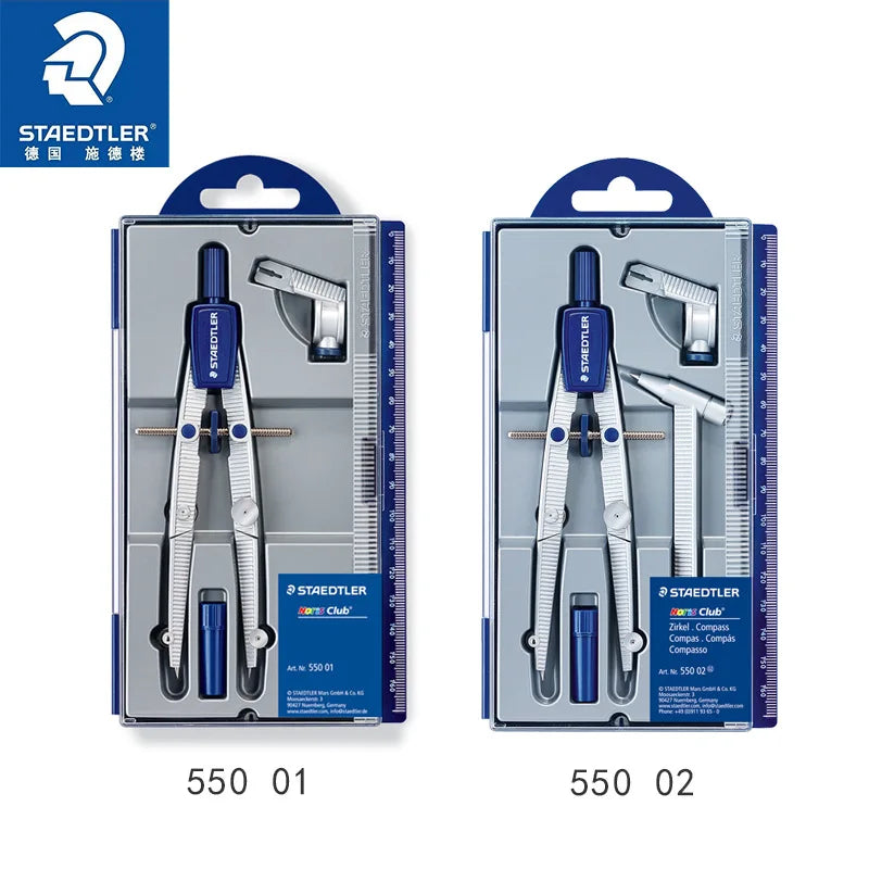 STAEDTLER 550 02 Noris Compás de metal con juego de ruedas centrales, barra de extensión, adaptador universal y herramienta de dibujo en caja