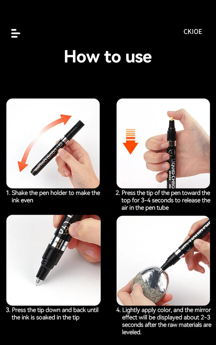 Bolígrafos de pintura espejo, tinta plateada, dorada y otros, punta de escritura de 1/2mm para modelo de Metal, madera, plástico y piedra, 1/6 Uds.