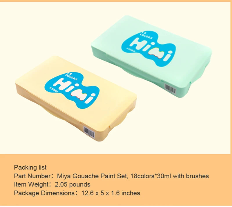 HIMI-Juego de pintura Gouache, 30ml, 18/24 colores, taza de gelatina, no tóxico
