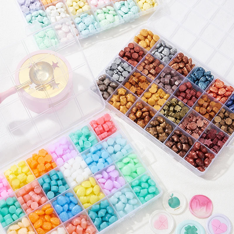 Cajas de cera mezclada de 4 formas, para sellos,  24 tipos