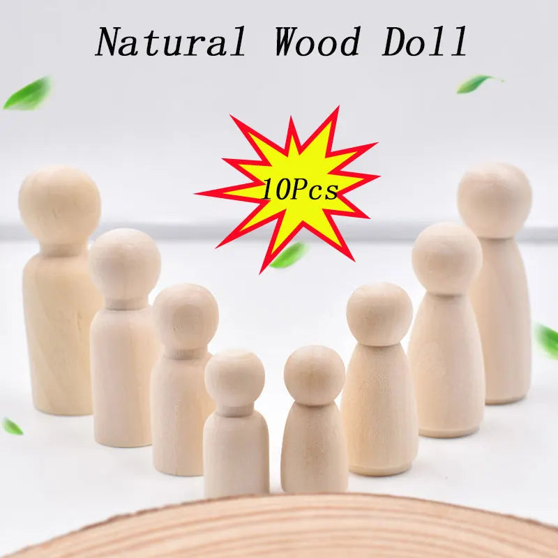 10 Uds. de muñecas de madera natural sin terminar, cuerpos para pintar